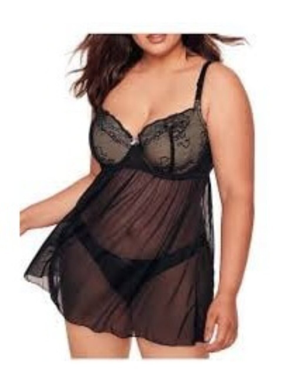 Adore Me Babydoll Lingerie Cami Bra Top 42DDD Purple Padded Lace Chiffon Sheer